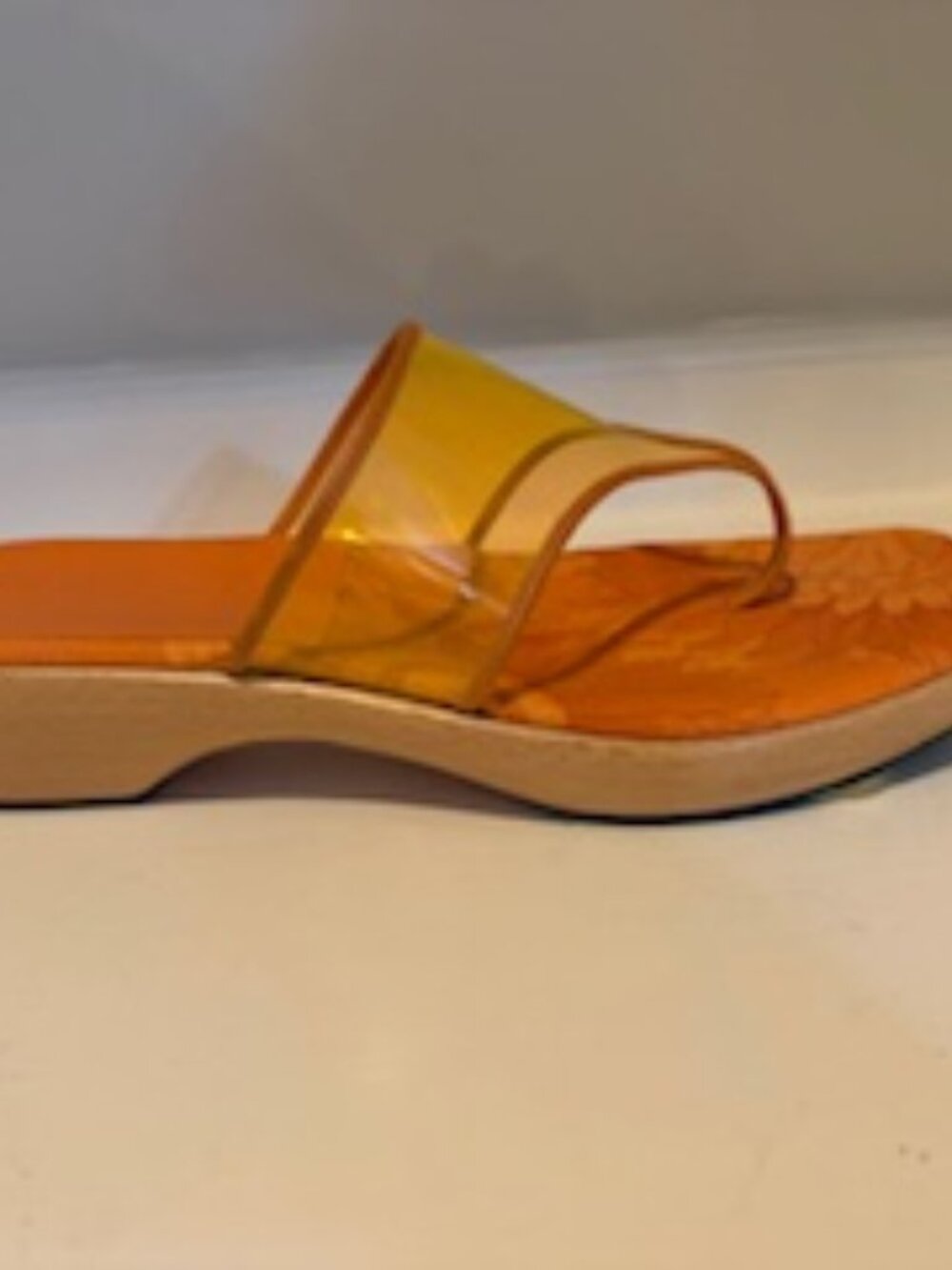 Salvatore Ferragamo Orange Floral Wedge Sandals PVC Strap - 6